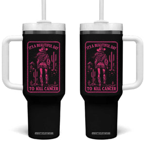 Cowgirl Breast Cancer Tumbler With Handle Beautiful Day To Kill Cancer Vintage Western Pink TS10 One Size: 40 oz Black Print Your Wear