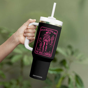 Cowgirl Breast Cancer Tumbler With Handle Beautiful Day To Kill Cancer Vintage Western Pink TS10 Print Your Wear