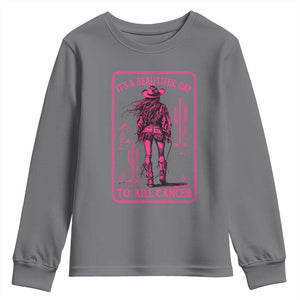 Cowgirl Breast Cancer Youth Sweatshirt Beautiful Day To Kill Cancer Vintage Western Pink TS10 Charcoal Print Your Wear