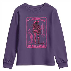 Cowgirl Breast Cancer Youth Sweatshirt Beautiful Day To Kill Cancer Vintage Western Pink TS10 Purple Print Your Wear