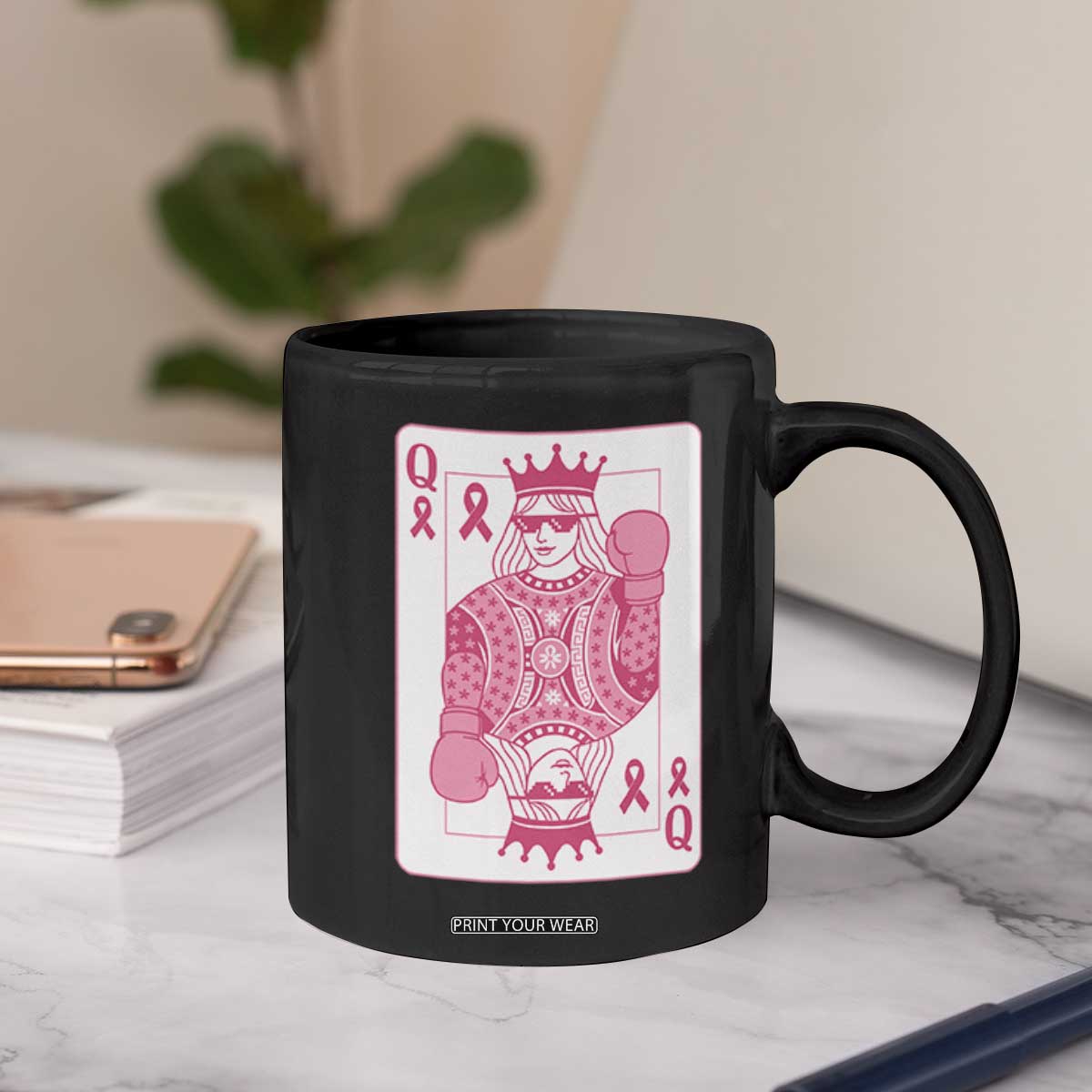 Breast Cancer Awareness Coffee Mug Queen Of Pink Ribbon Blackjack Cards Poker TS10 Print Your Wear