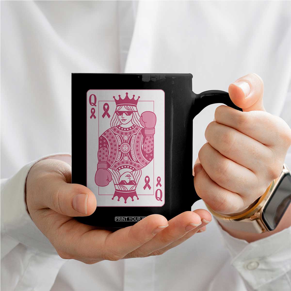 Breast Cancer Awareness Coffee Mug Queen Of Pink Ribbon Blackjack Cards Poker TS10 Print Your Wear