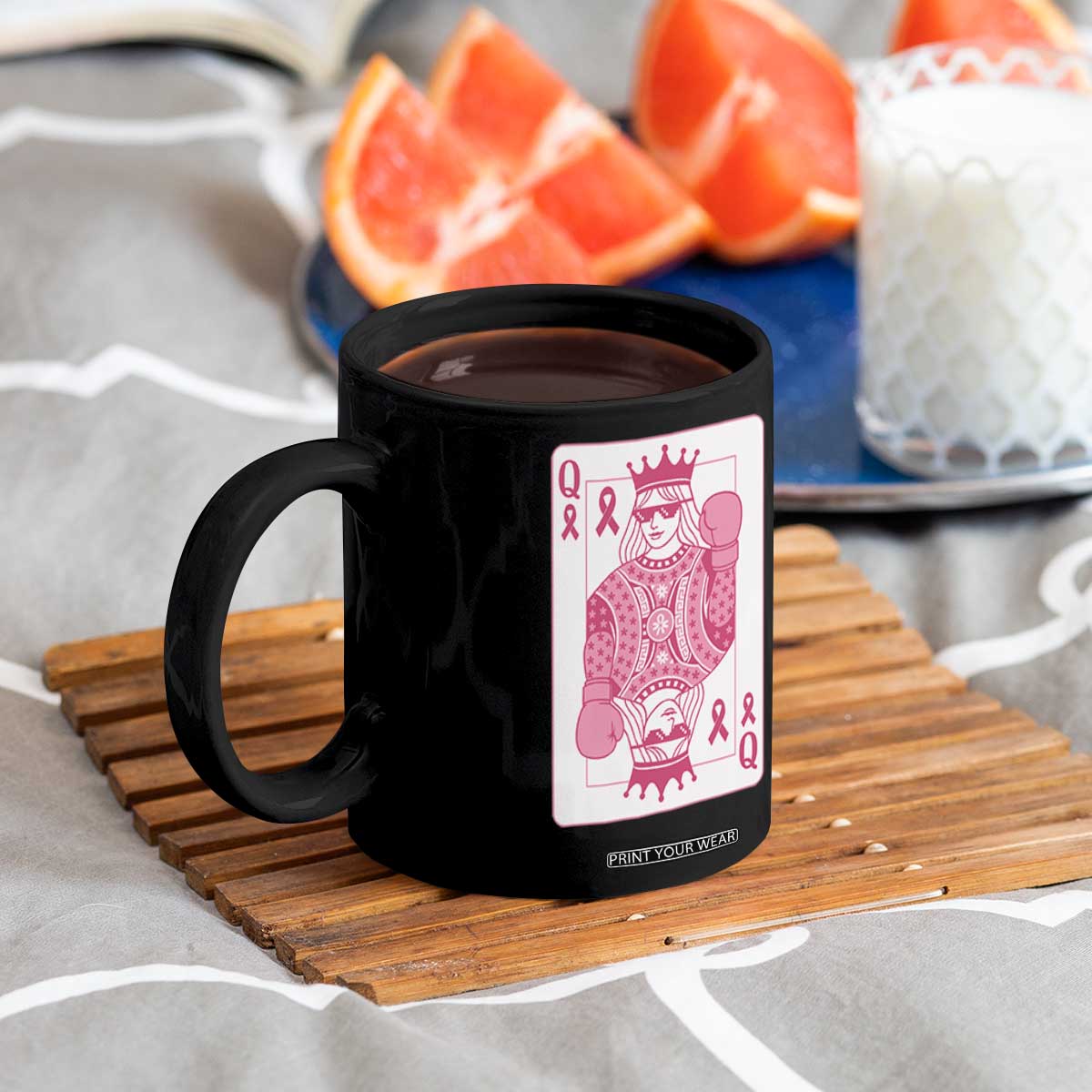 Breast Cancer Awareness Coffee Mug Queen Of Pink Ribbon Blackjack Cards Poker TS10 Print Your Wear