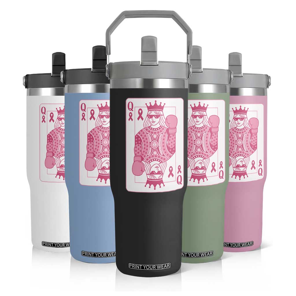 Breast Cancer Awareness Flip Straw Tumbler Queen Of Pink Ribbon Blackjack Cards Poker TS10 Print Your Wear