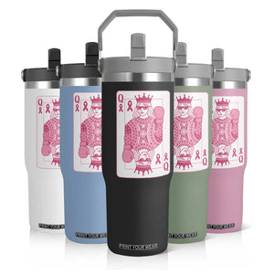Breast Cancer Awareness Flip Straw Tumbler Queen Of Pink Ribbon Blackjack Cards Poker TS10 Print Your Wear