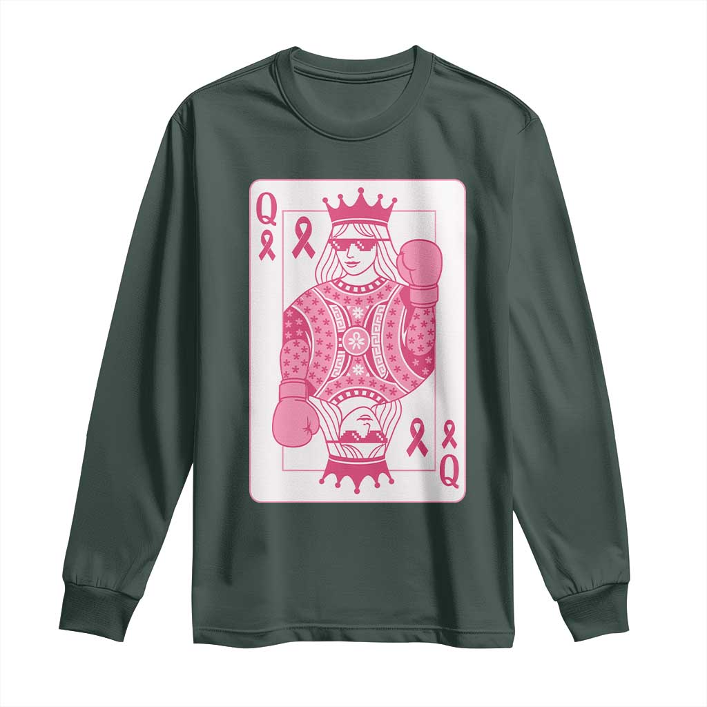 Breast Cancer Awareness Long Sleeve Shirt Queen Of Pink Ribbon Blackjack Cards Poker TS10 Dark Forest Green Print Your Wear