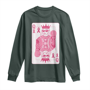 Breast Cancer Awareness Long Sleeve Shirt Queen Of Pink Ribbon Blackjack Cards Poker TS10 Dark Forest Green Print Your Wear
