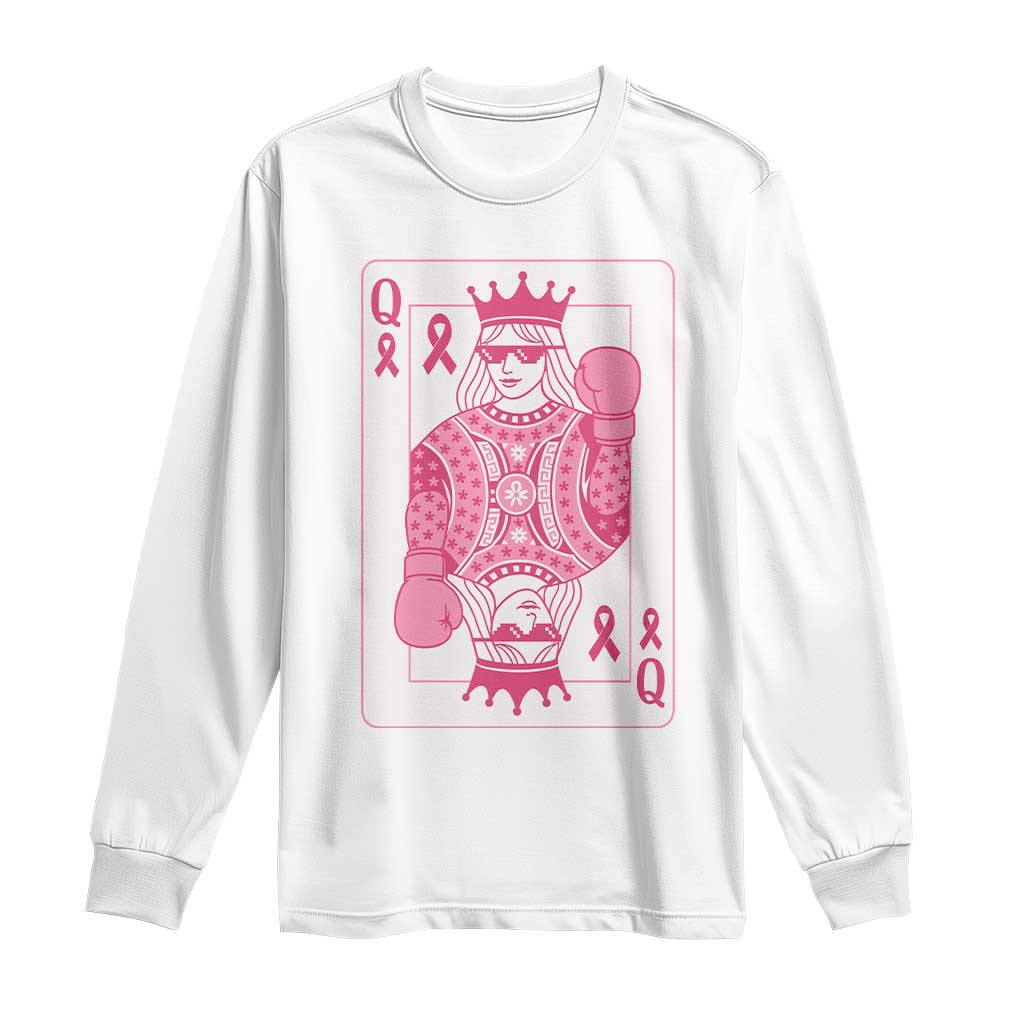 Breast Cancer Awareness Long Sleeve Shirt Queen Of Pink Ribbon Blackjack Cards Poker TS10 White Print Your Wear
