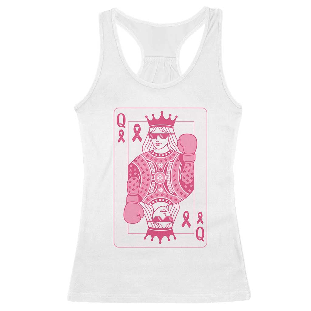 Breast Cancer Awareness Racerback Tank Top Queen Of Pink Ribbon Blackjack Cards Poker TS10 White Print Your Wear