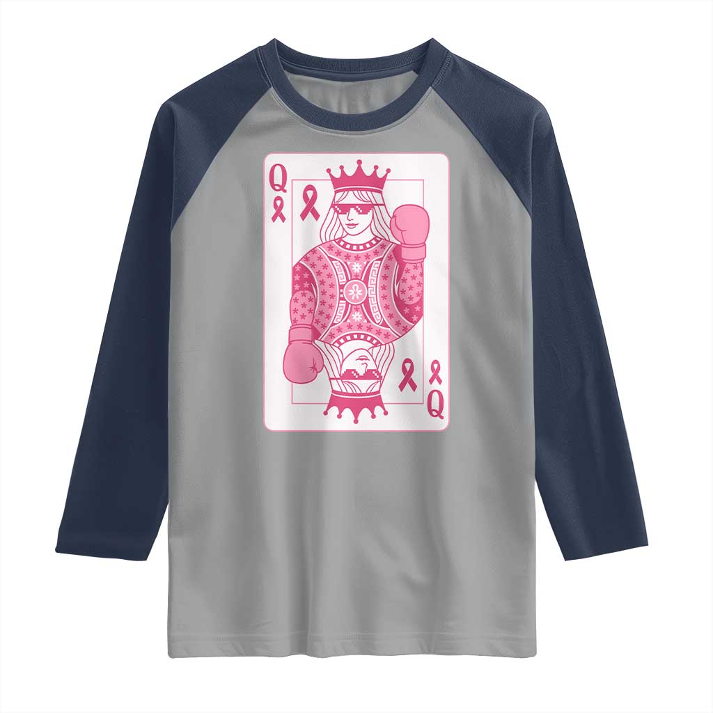Breast Cancer Awareness Raglan Shirt Queen Of Pink Ribbon Blackjack Cards Poker TS10 Sport Gray Navy Print Your Wear