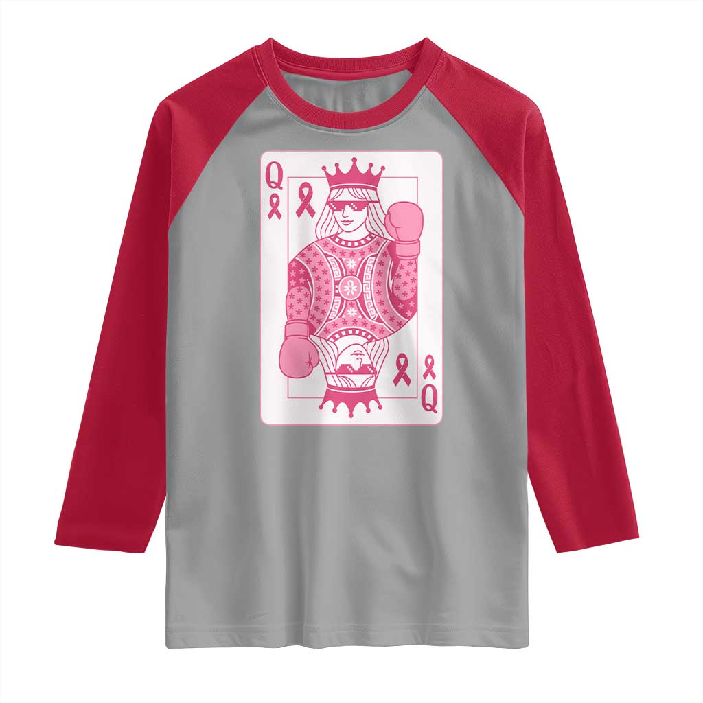 Breast Cancer Awareness Raglan Shirt Queen Of Pink Ribbon Blackjack Cards Poker TS10 Sport Gray Red Print Your Wear