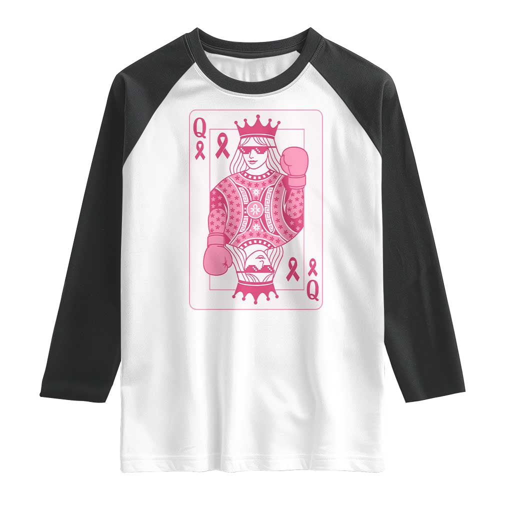 Breast Cancer Awareness Raglan Shirt Queen Of Pink Ribbon Blackjack Cards Poker TS10 White Black Print Your Wear