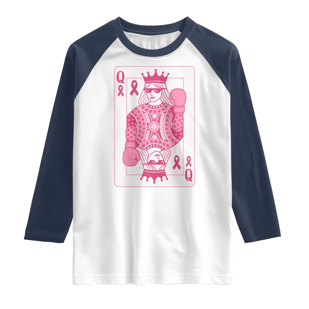 Breast Cancer Awareness Raglan Shirt Queen Of Pink Ribbon Blackjack Cards Poker TS10 White Navy Print Your Wear