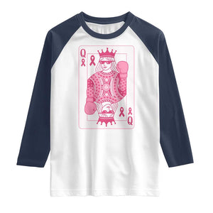 Breast Cancer Awareness Raglan Shirt Queen Of Pink Ribbon Blackjack Cards Poker TS10 White Navy Print Your Wear
