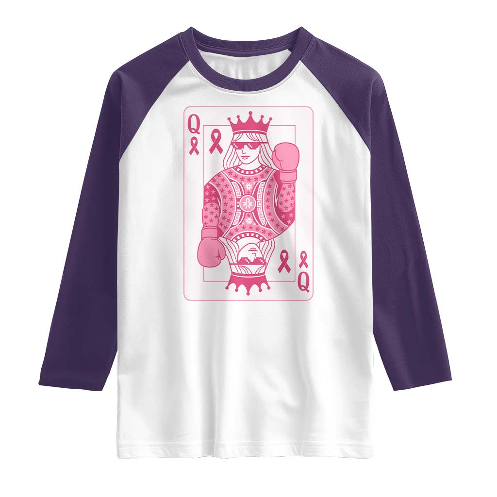 Breast Cancer Awareness Raglan Shirt Queen Of Pink Ribbon Blackjack Cards Poker TS10 White Purple Print Your Wear