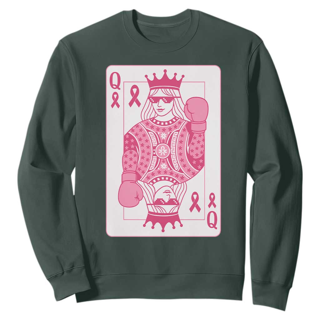 Breast Cancer Awareness Sweatshirt Queen Of Pink Ribbon Blackjack Cards Poker TS10 Dark Forest Green Print Your Wear