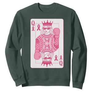 Breast Cancer Awareness Sweatshirt Queen Of Pink Ribbon Blackjack Cards Poker TS10 Dark Forest Green Print Your Wear
