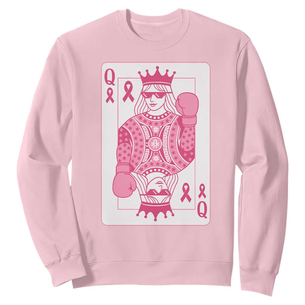 Breast Cancer Awareness Sweatshirt Queen Of Pink Ribbon Blackjack Cards Poker TS10 Light Pink Print Your Wear