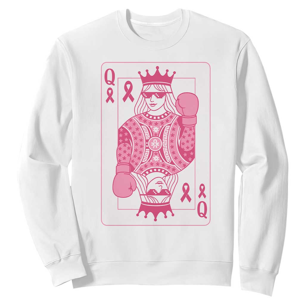 Breast Cancer Awareness Sweatshirt Queen Of Pink Ribbon Blackjack Cards Poker TS10 White Print Your Wear