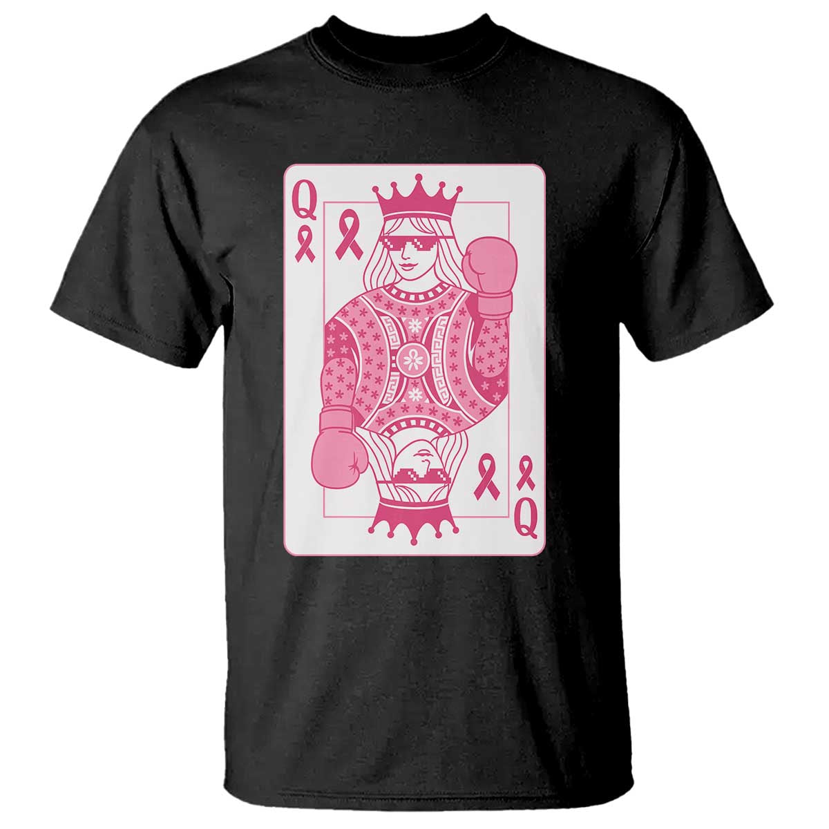 Breast Cancer Awareness T Shirt Queen Of Pink Ribbon Blackjack Cards Poker TS10 Black Print Your Wear