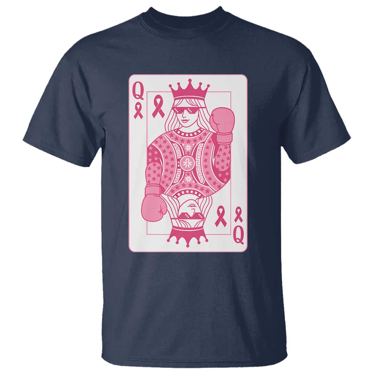 Breast Cancer Awareness T Shirt Queen Of Pink Ribbon Blackjack Cards Poker TS10 Navy Print Your Wear