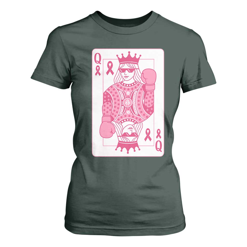 Breast Cancer Awareness T Shirt For Women Queen Of Pink Ribbon Blackjack Cards Poker TS10 Dark Forest Green Print Your Wear