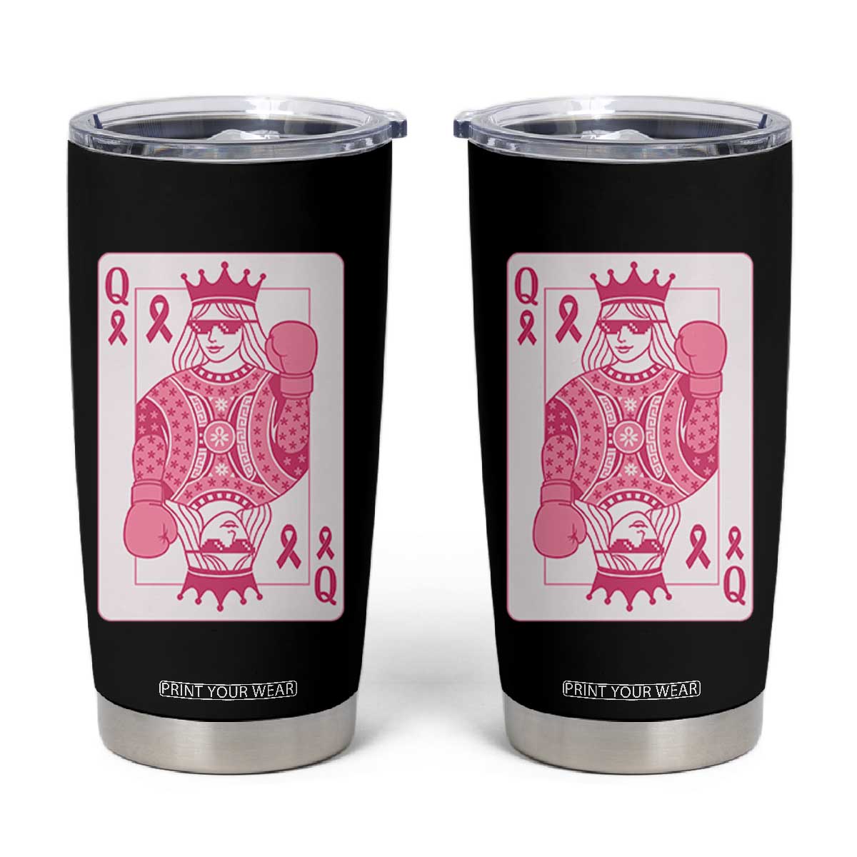 Breast Cancer Awareness Tumbler Cup Queen Of Pink Ribbon Blackjack Cards Poker TS10 Black Print Your Wear