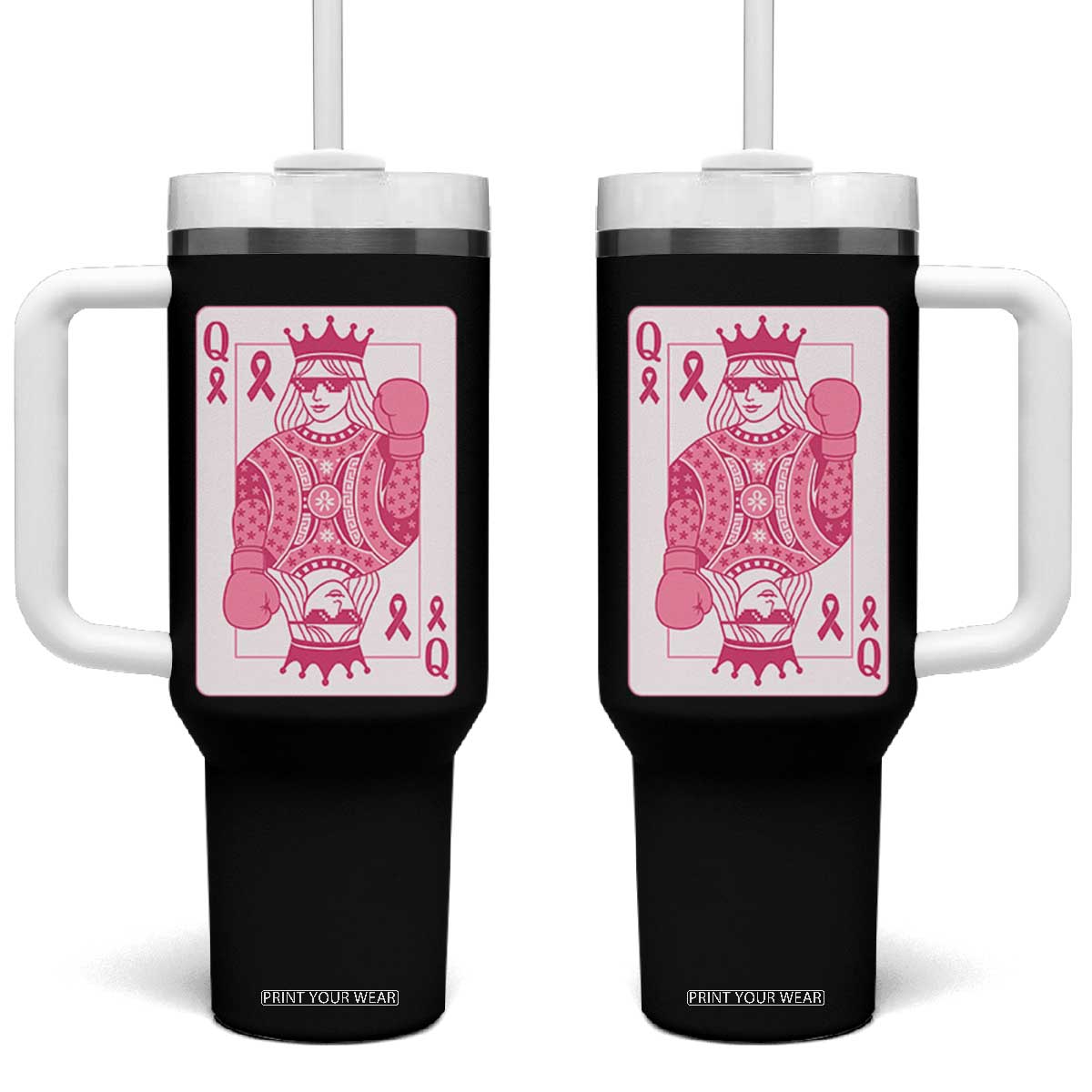 Breast Cancer Awareness Tumbler With Handle Queen Of Pink Ribbon Blackjack Cards Poker TS10 One Size: 40 oz Black Print Your Wear