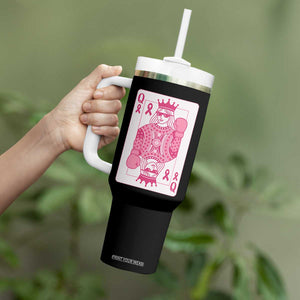 Breast Cancer Awareness Tumbler With Handle Queen Of Pink Ribbon Blackjack Cards Poker TS10 Print Your Wear