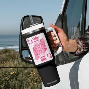 Breast Cancer Awareness Tumbler With Handle Queen Of Pink Ribbon Blackjack Cards Poker TS10 Print Your Wear