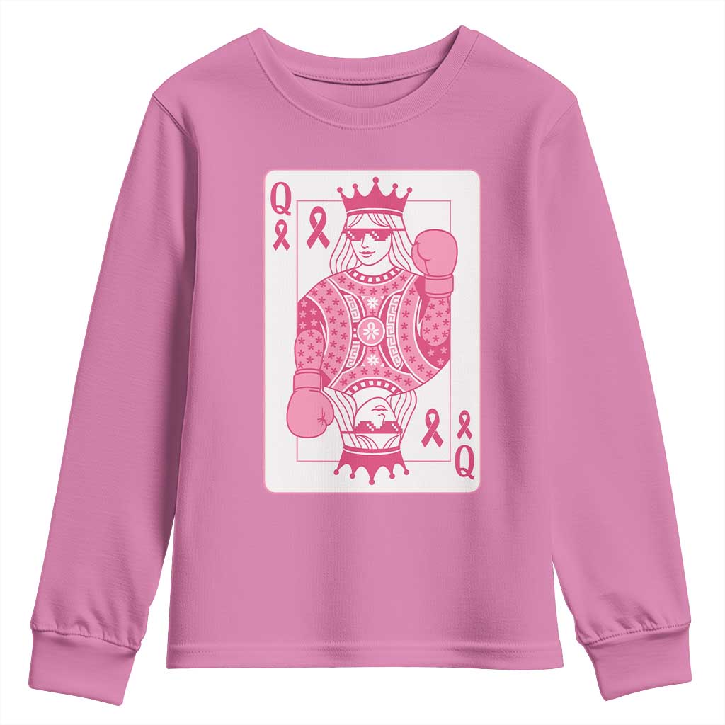 Breast Cancer Awareness Youth Sweatshirt Queen Of Pink Ribbon Blackjack Cards Poker TS10 Azalea Print Your Wear