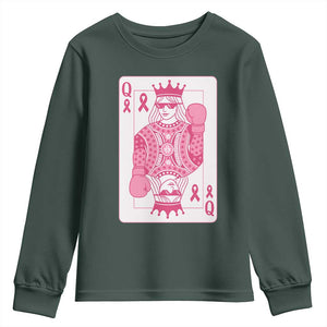 Breast Cancer Awareness Youth Sweatshirt Queen Of Pink Ribbon Blackjack Cards Poker TS10 Dark Forest Green Print Your Wear