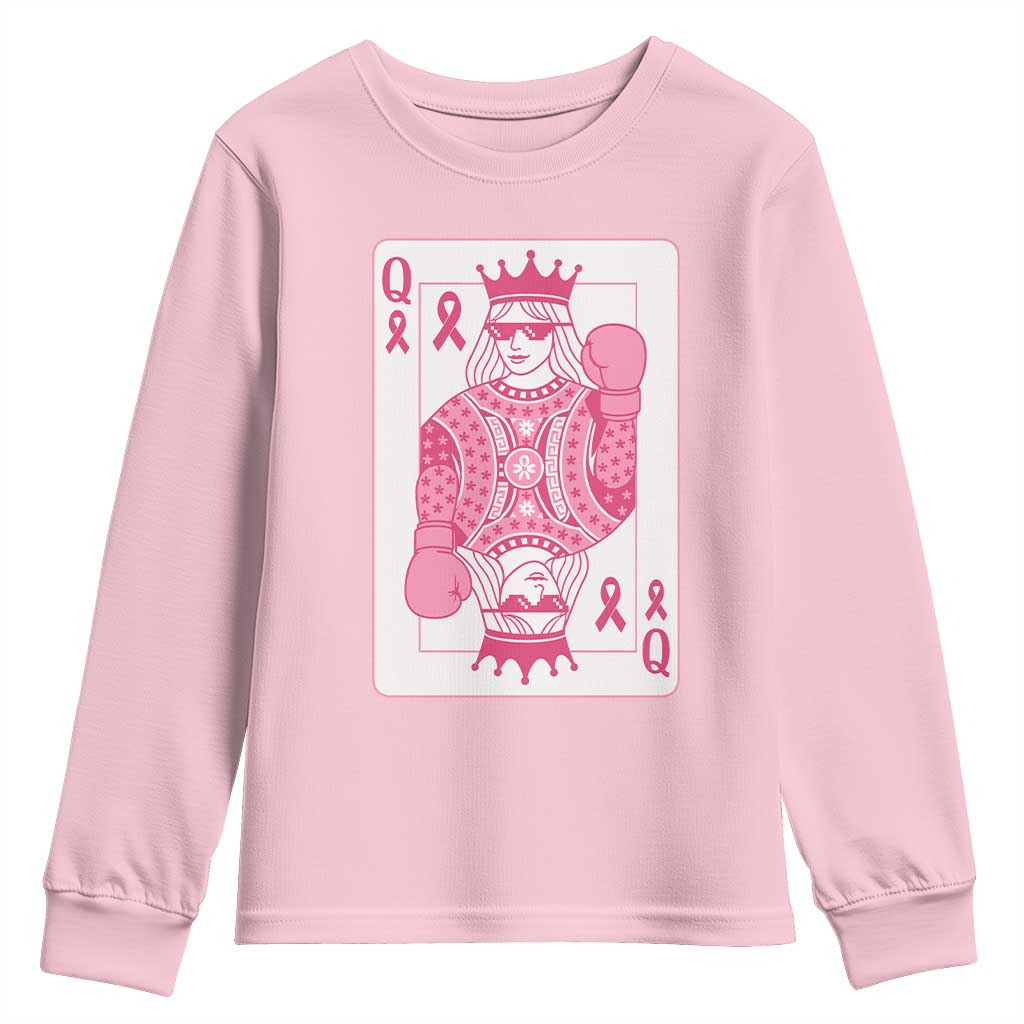 Breast Cancer Awareness Youth Sweatshirt Queen Of Pink Ribbon Blackjack Cards Poker TS10 Light Pink Print Your Wear
