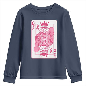 Breast Cancer Awareness Youth Sweatshirt Queen Of Pink Ribbon Blackjack Cards Poker TS10 Navy Print Your Wear