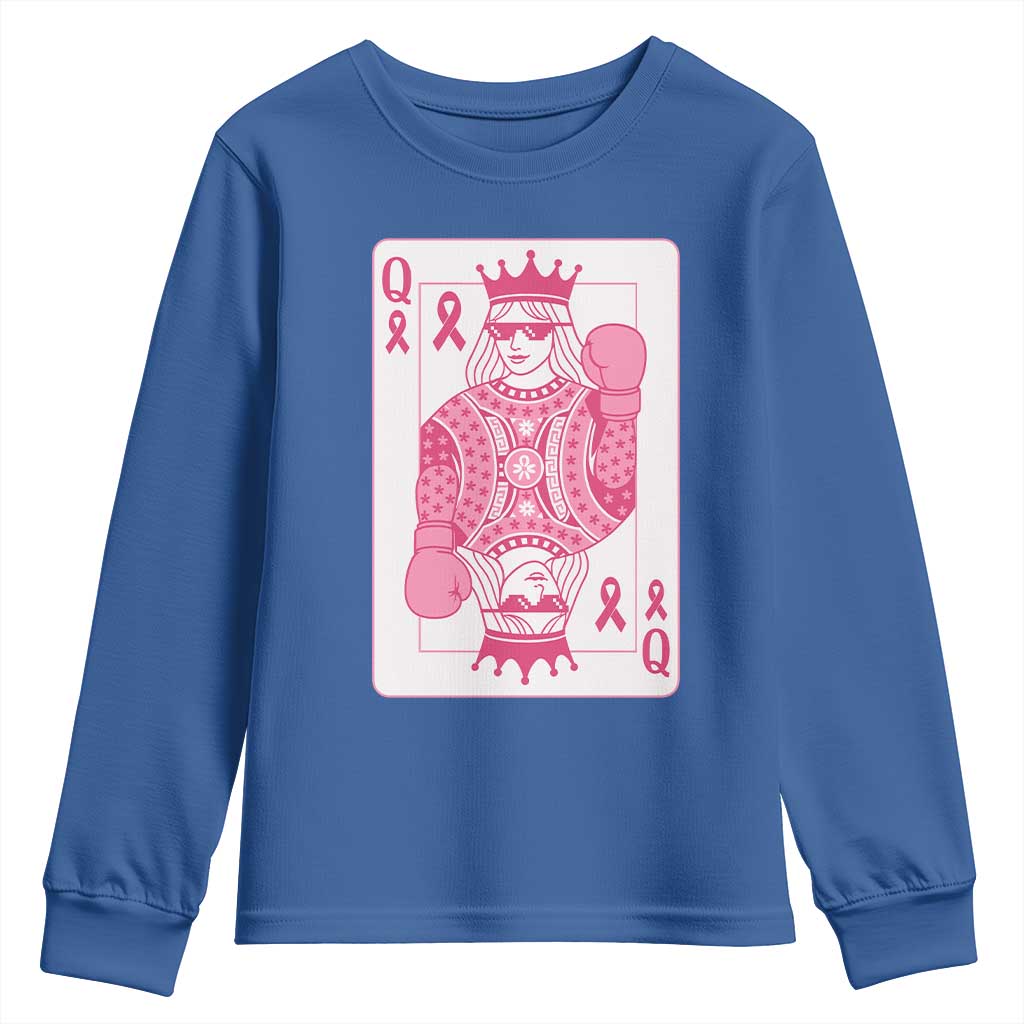 Breast Cancer Awareness Youth Sweatshirt Queen Of Pink Ribbon Blackjack Cards Poker TS10 Royal Blue Print Your Wear