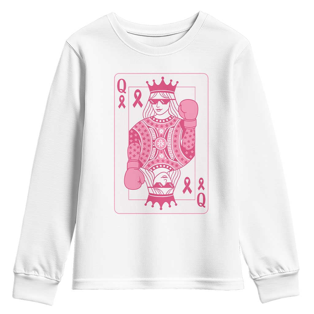 Breast Cancer Awareness Youth Sweatshirt Queen Of Pink Ribbon Blackjack Cards Poker TS10 White Print Your Wear