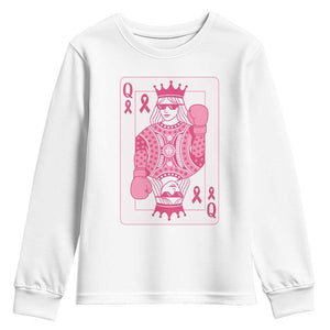 Breast Cancer Awareness Youth Sweatshirt Queen Of Pink Ribbon Blackjack Cards Poker TS10 White Print Your Wear