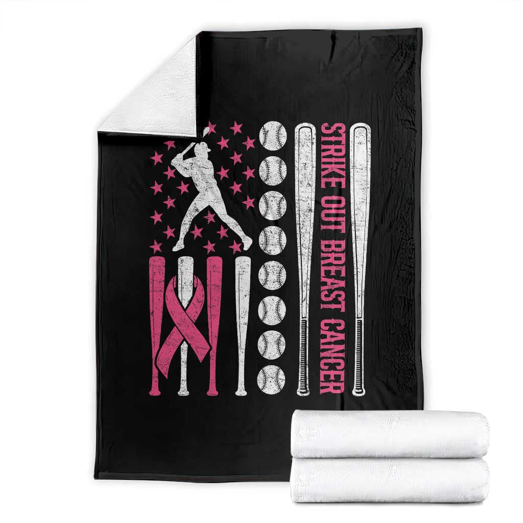 Baseball Breast Cancer Throw Blanket Pink Ribbon Strike Out Breast Cancer American Flag TS10 Black Print Your Wear