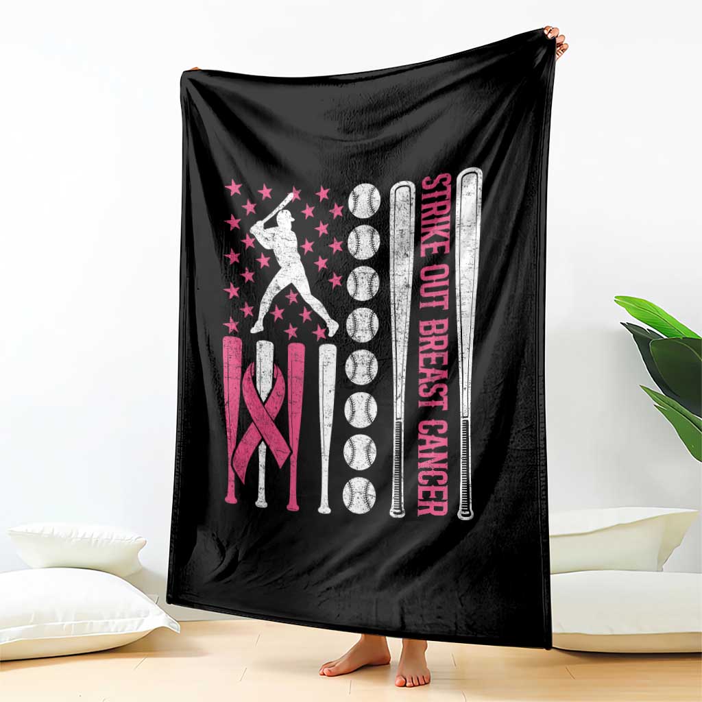 Baseball Breast Cancer Throw Blanket Pink Ribbon Strike Out Breast Cancer American Flag TS10 Print Your Wear