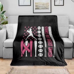 Baseball Breast Cancer Throw Blanket Pink Ribbon Strike Out Breast Cancer American Flag TS10 Print Your Wear