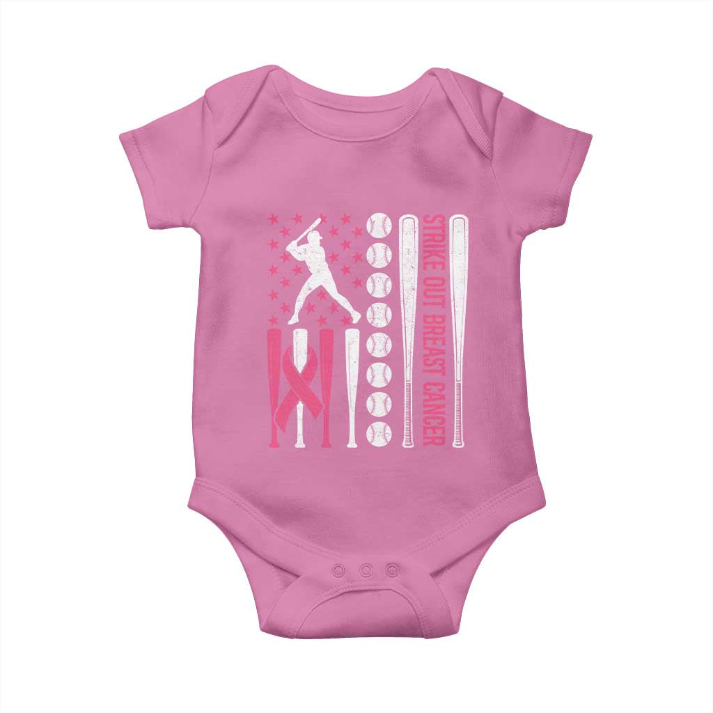 Baseball Breast Cancer Baby Onesie Pink Ribbon Strike Out Breast Cancer American Flag TS10 Azalea Print Your Wear