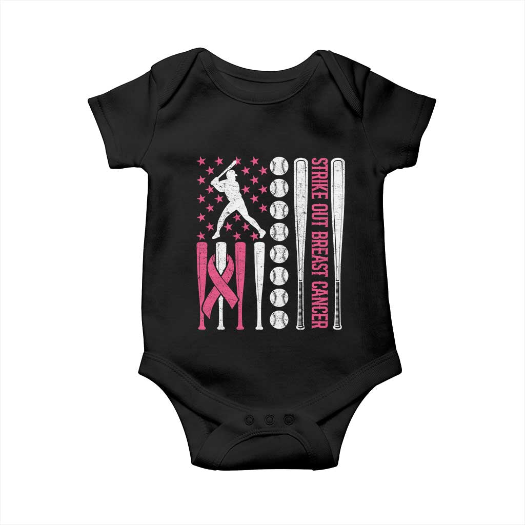 Baseball Breast Cancer Baby Onesie Pink Ribbon Strike Out Breast Cancer American Flag TS10 Black Print Your Wear