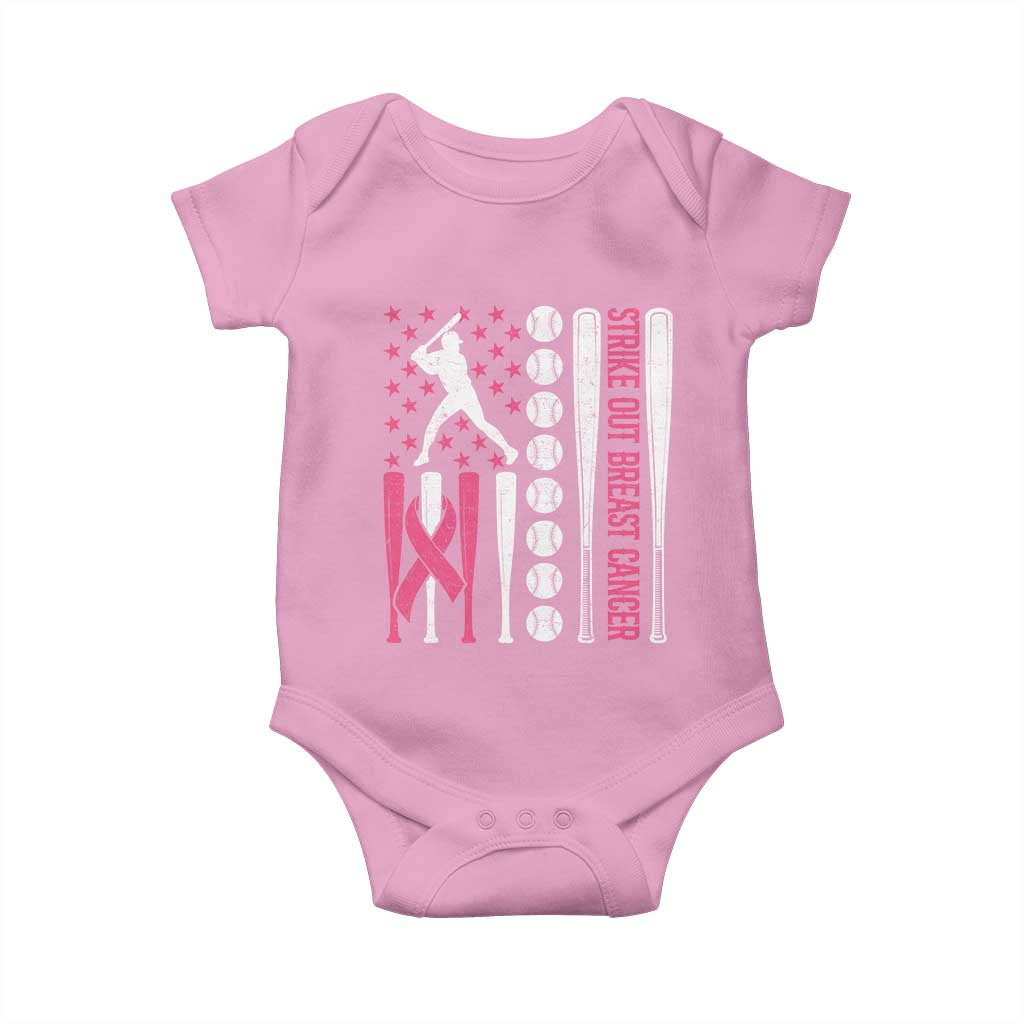 Baseball Breast Cancer Baby Onesie Pink Ribbon Strike Out Breast Cancer American Flag TS10 Light Pink Print Your Wear