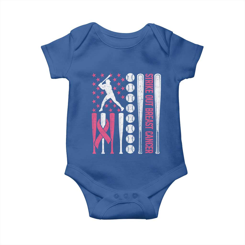 Baseball Breast Cancer Baby Onesie Pink Ribbon Strike Out Breast Cancer American Flag TS10 Royal Blue Print Your Wear