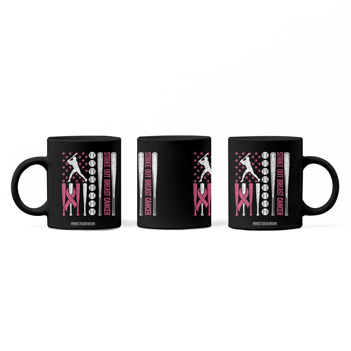 Baseball Breast Cancer Coffee Mug Pink Ribbon Strike Out Breast Cancer American Flag TS10 Print Your Wear
