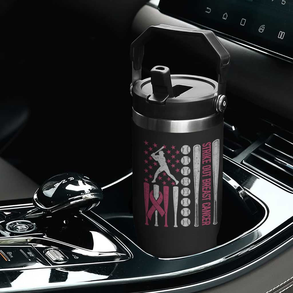 Baseball Breast Cancer Flip Straw Tumbler Pink Ribbon Strike Out Breast Cancer American Flag TS10 Print Your Wear