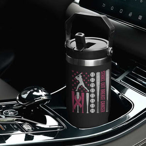 Baseball Breast Cancer Flip Straw Tumbler Pink Ribbon Strike Out Breast Cancer American Flag TS10 Print Your Wear