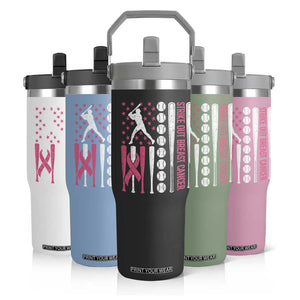 Baseball Breast Cancer Flip Straw Tumbler Pink Ribbon Strike Out Breast Cancer American Flag TS10 Print Your Wear