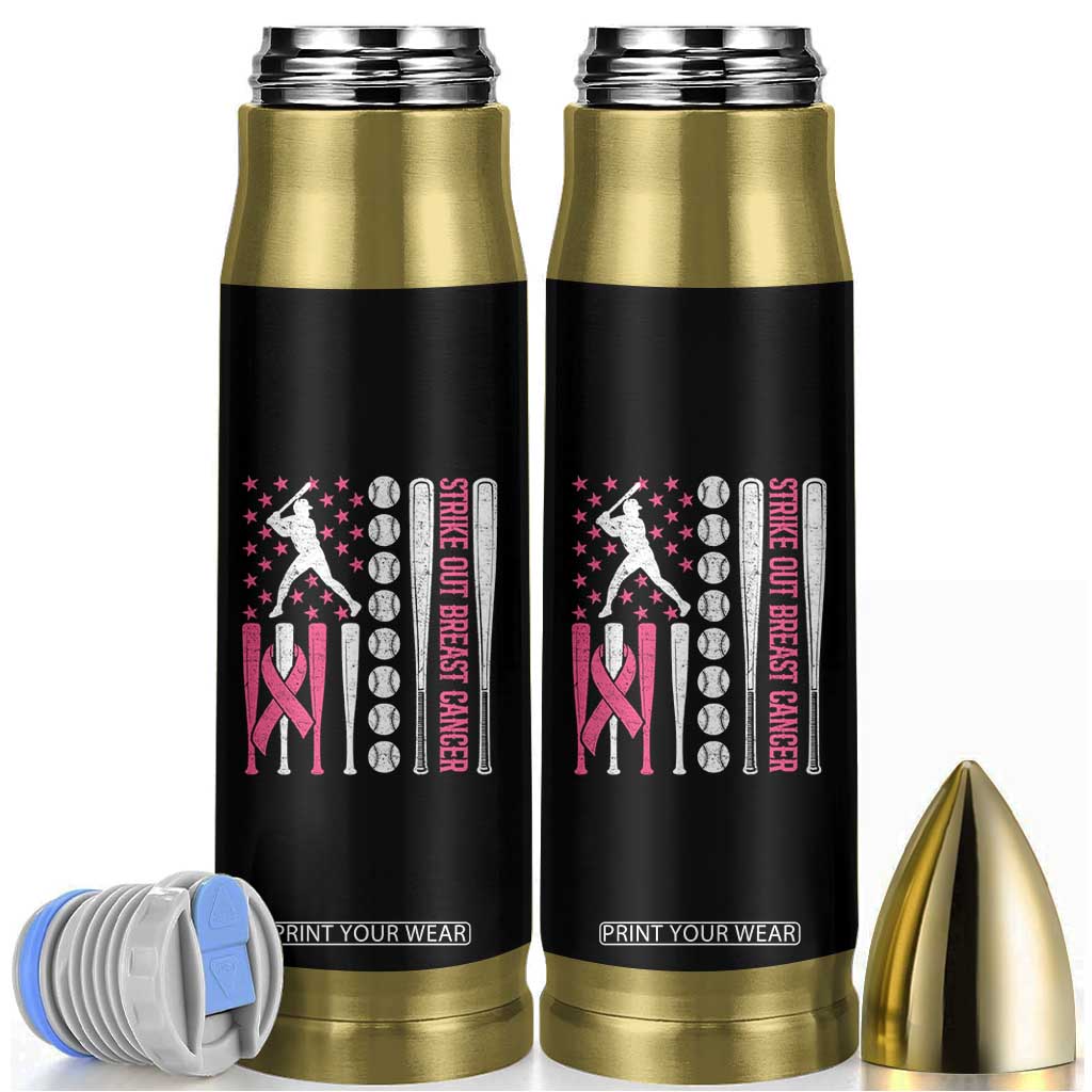 Baseball Breast Cancer Bullet Tumbler Pink Ribbon Strike Out Breast Cancer American Flag TS10 Black Print Your Wear