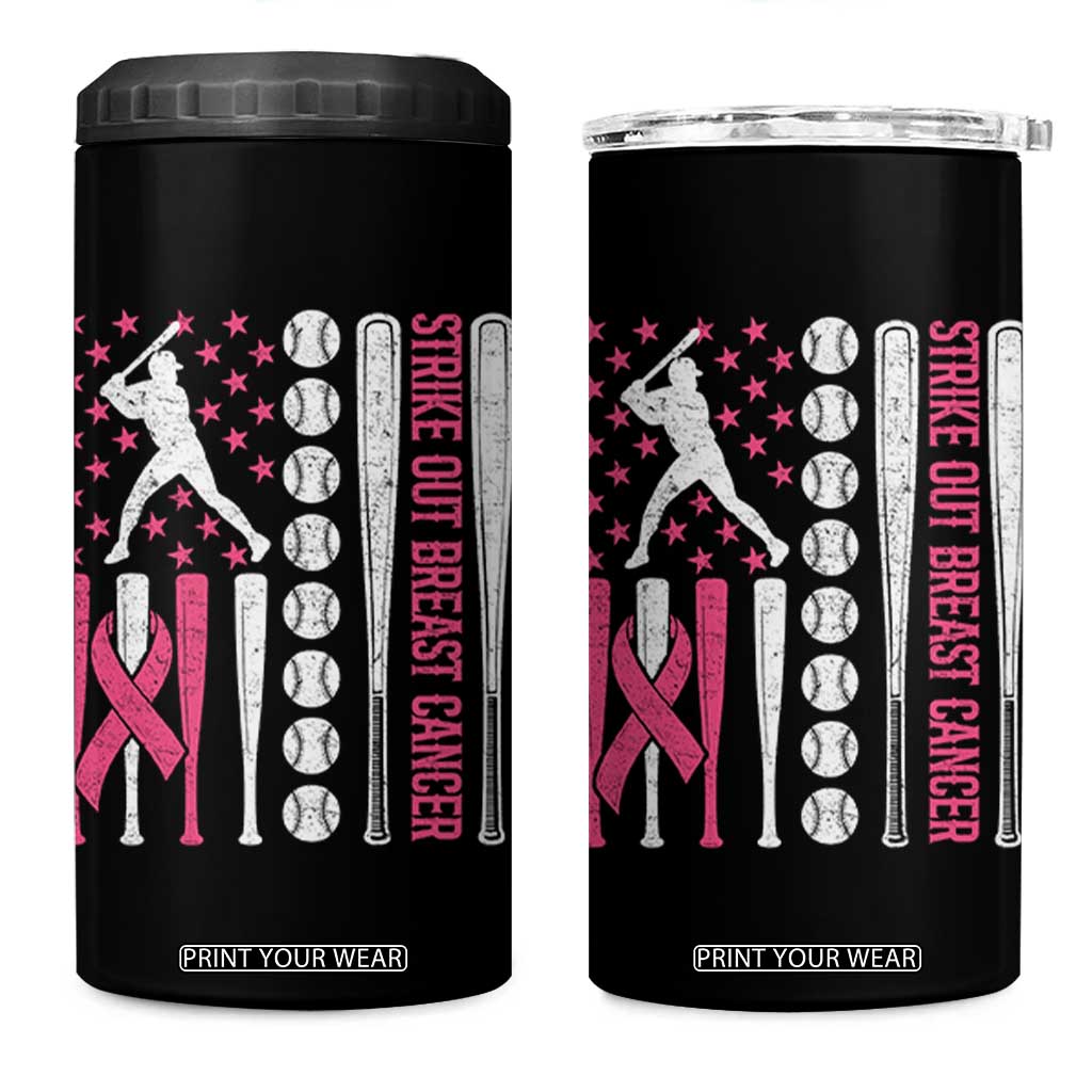 Baseball Breast Cancer 4 in 1 Can Cooler Tumbler Pink Ribbon Strike Out Breast Cancer American Flag TS10 One Size: 16 oz Black Print Your Wear